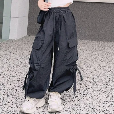 Kids Girls' Fashion Casual Solid Color Light-Weight Cotton Blend Pockets Pants