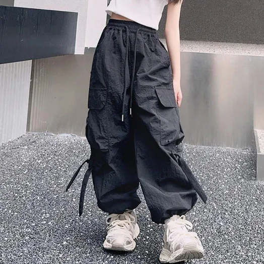 Kids Girls' Fashion Casual Solid Color Light-Weight Cotton Blend Pockets Pants