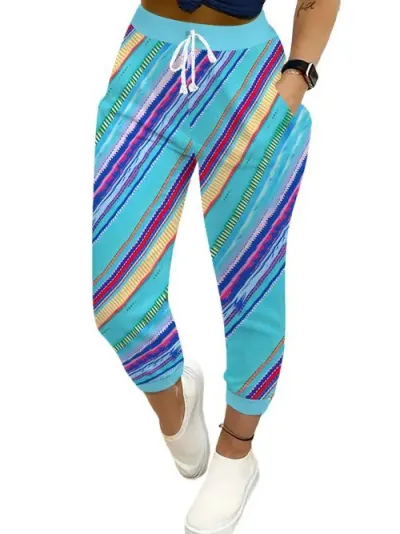 Women Fashion Casual Printed Drawstring Jogger Pants