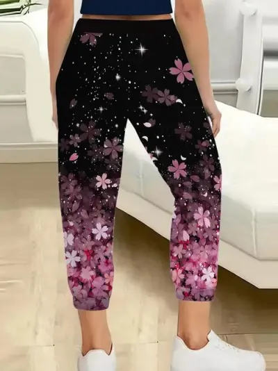 Women Fashion Casual Printed Drawstring Jogger Pants