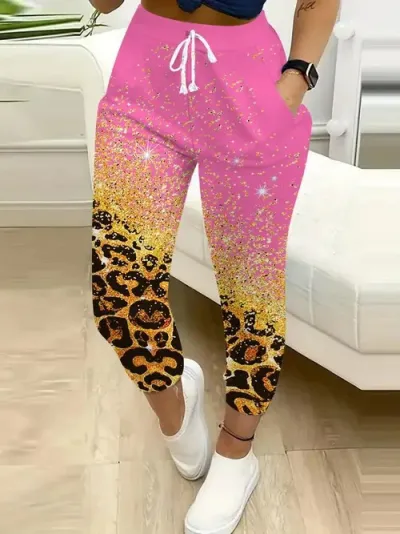 Women Fashion Casual Printed Drawstring Jogger Pants