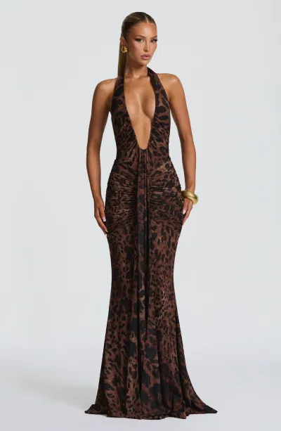 Women Sexy Halter-Neck Backless Maxi Dress Solid Color