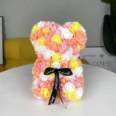 Women Fashion Valentine's Day Gradient Eternal Flower Rose Bear Gift with Light