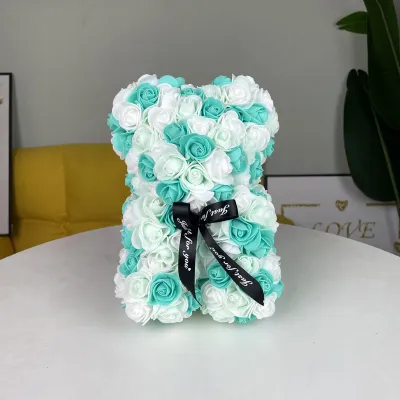 Women Fashion Valentine's Day Gradient Eternal Flower Rose Bear Gift with Light