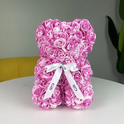 Women Fashion Valentine's Day Gradient Eternal Flower Rose Bear Gift with Light