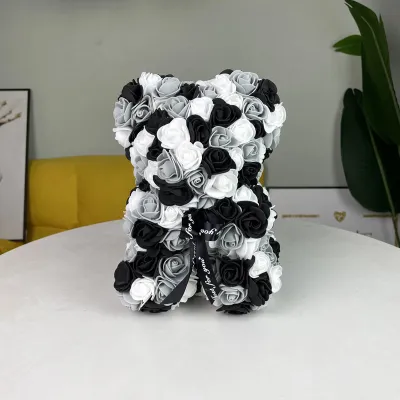 Women Fashion Valentine's Day Gradient Eternal Flower Rose Bear Gift with Light
