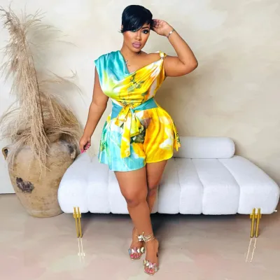 Women Fashion Sexy Printed Backless Sleeveless Rompers