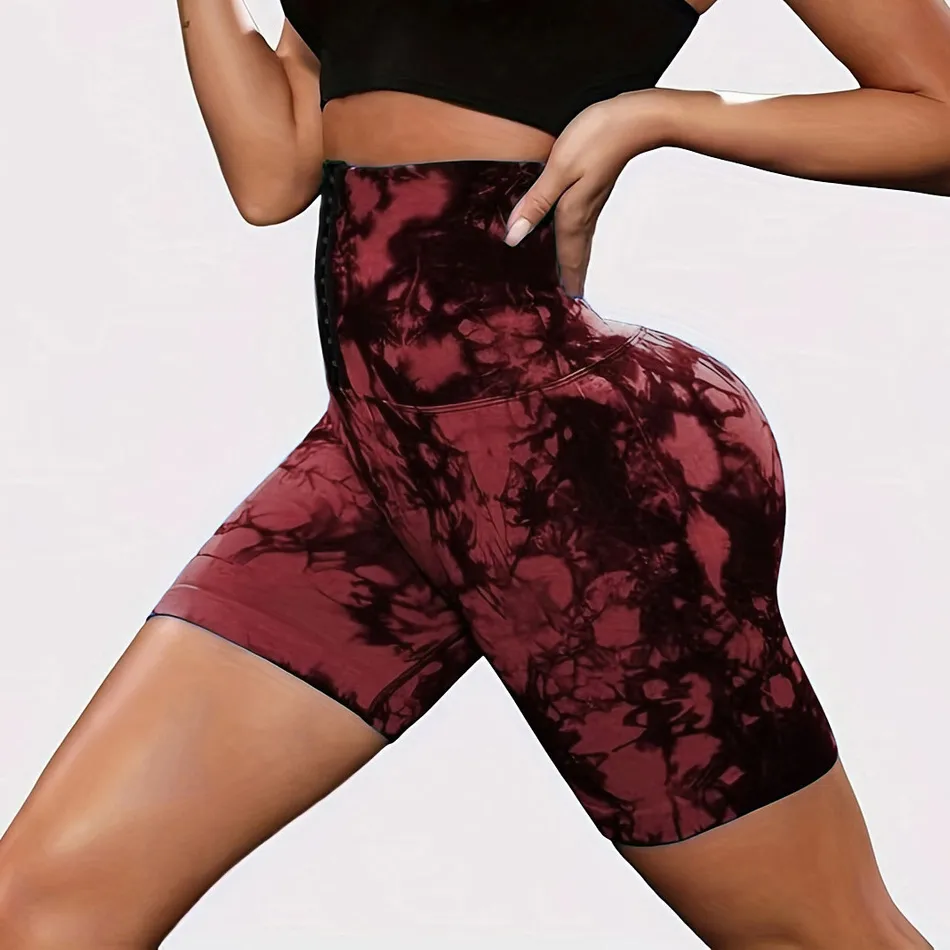 Women Printed High Waist Double-Breasted Yoga Shorts