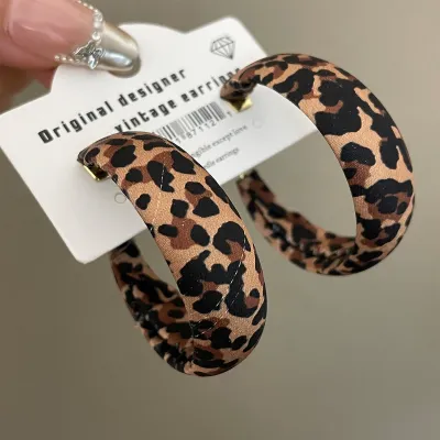 Women Fashion Leopard Leather Geometric Earrings 925 Silver