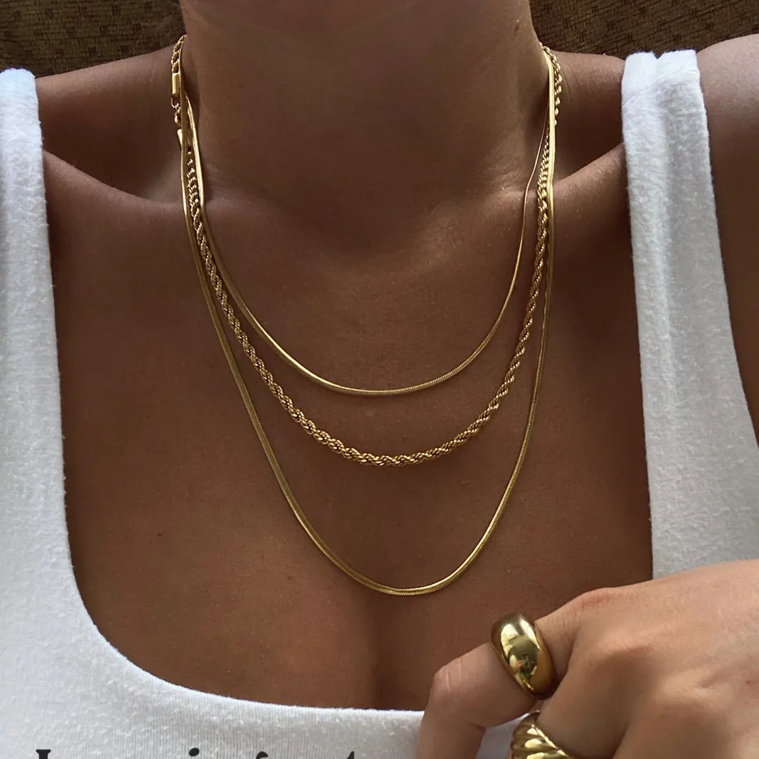 Women Fashion Three-Layer Stacked Snake Bone Chain Necklace