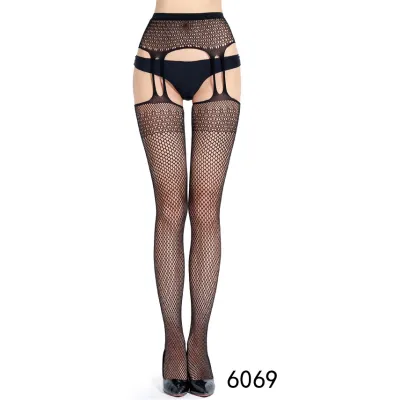 Women Fashion Sexy Solid Color Hollow Jacquard Fishnet Stocking
