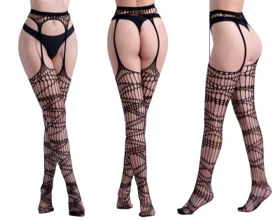 Women Fashion Sexy Solid Color Hollow Jacquard Fishnet Stocking