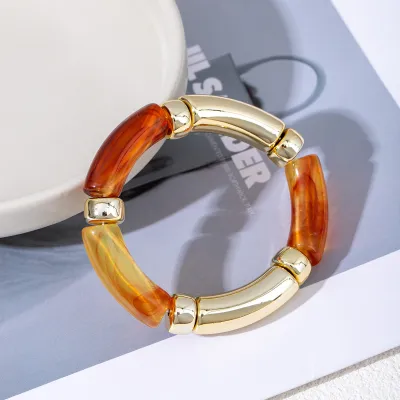 Women Fashion Acrylic Curved Bamboo Tube Bracelet