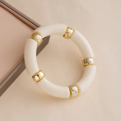 Women Fashion Acrylic Curved Bamboo Tube Bracelet