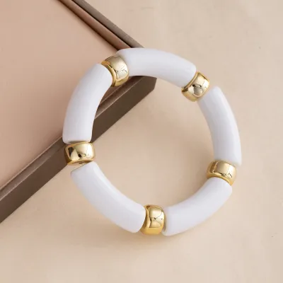 Women Fashion Acrylic Curved Bamboo Tube Bracelet