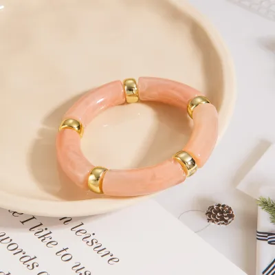 Women Fashion Acrylic Curved Bamboo Tube Bracelet