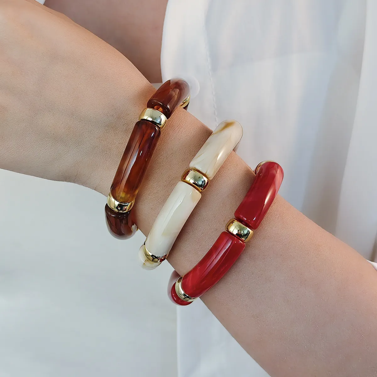 Women Fashion Acrylic Curved Bamboo Tube Bracelet