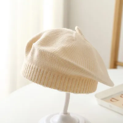 Kids Baby Fashion Cute Spring And Autumn Solid Color Knitted Beret Hat