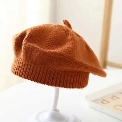 Kids Baby Fashion Cute Spring And Autumn Solid Color Knitted Beret Hat