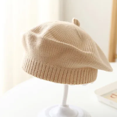 Kids Baby Fashion Cute Spring And Autumn Solid Color Knitted Beret Hat