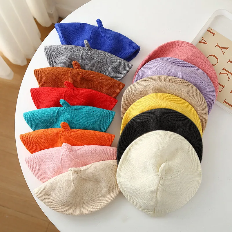 Kids Baby Fashion Cute Spring And Autumn Solid Color Knitted Beret Hat