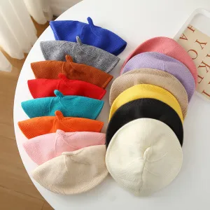 Kids Baby Fashion Cute Spring And Autumn Solid Color Knitted Beret Hat