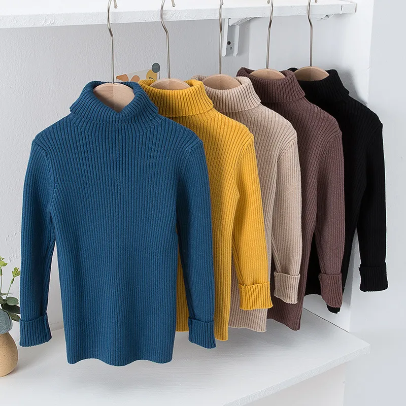 Kids Boys And Girls Fashion Solid Color Autumn Winter High Collar Sweater Long Sleeve Pullover