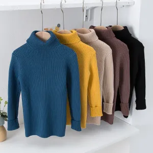 Kids Boys And Girls Fashion Solid Color Autumn Winter High Collar Sweater Long Sleeve Pullover