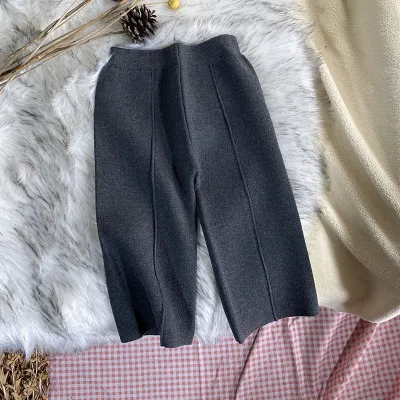 Kids Girls Fashion Casual Autumn Winter Solid Color Thick Knitted Wide-Leg Cropped Pants Rabbit Hair Cotton Blend