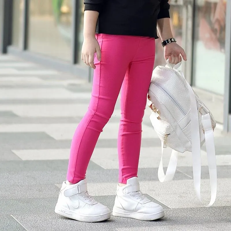 Kids Girls Fashion Casual Solid Color Tight Cotton Denim Jeans