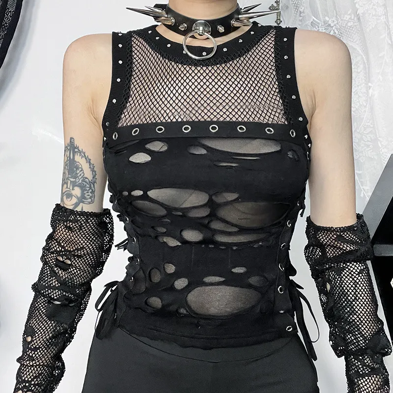Women Sexy Gothic Mesh Stitching Tank Top