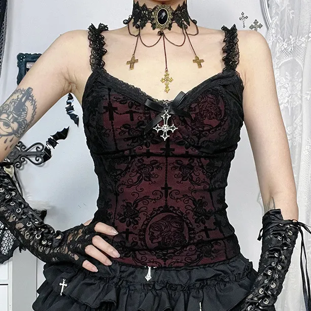 Women Sexy Gothic Lace Slim-Fit Tank Top