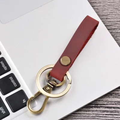 Fashion Retro Solid Color Genuine Leather Car Keychain