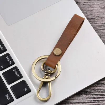 Fashion Retro Solid Color Genuine Leather Car Keychain