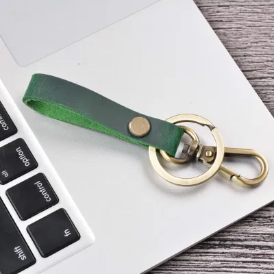 Fashion Retro Solid Color Genuine Leather Car Keychain