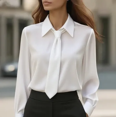Spring Autumn Solid Color Casual Tie Long Sleeve Shirt