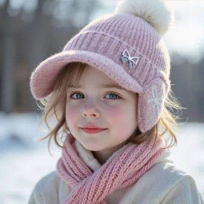 Autumn Winter Pearl Bow Knitted Beanie Hat for Kids