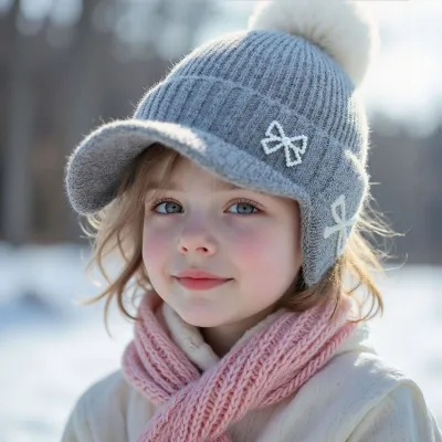 Autumn Winter Pearl Bow Knitted Beanie Hat for Kids
