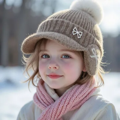 Autumn Winter Pearl Bow Knitted Beanie Hat for Kids