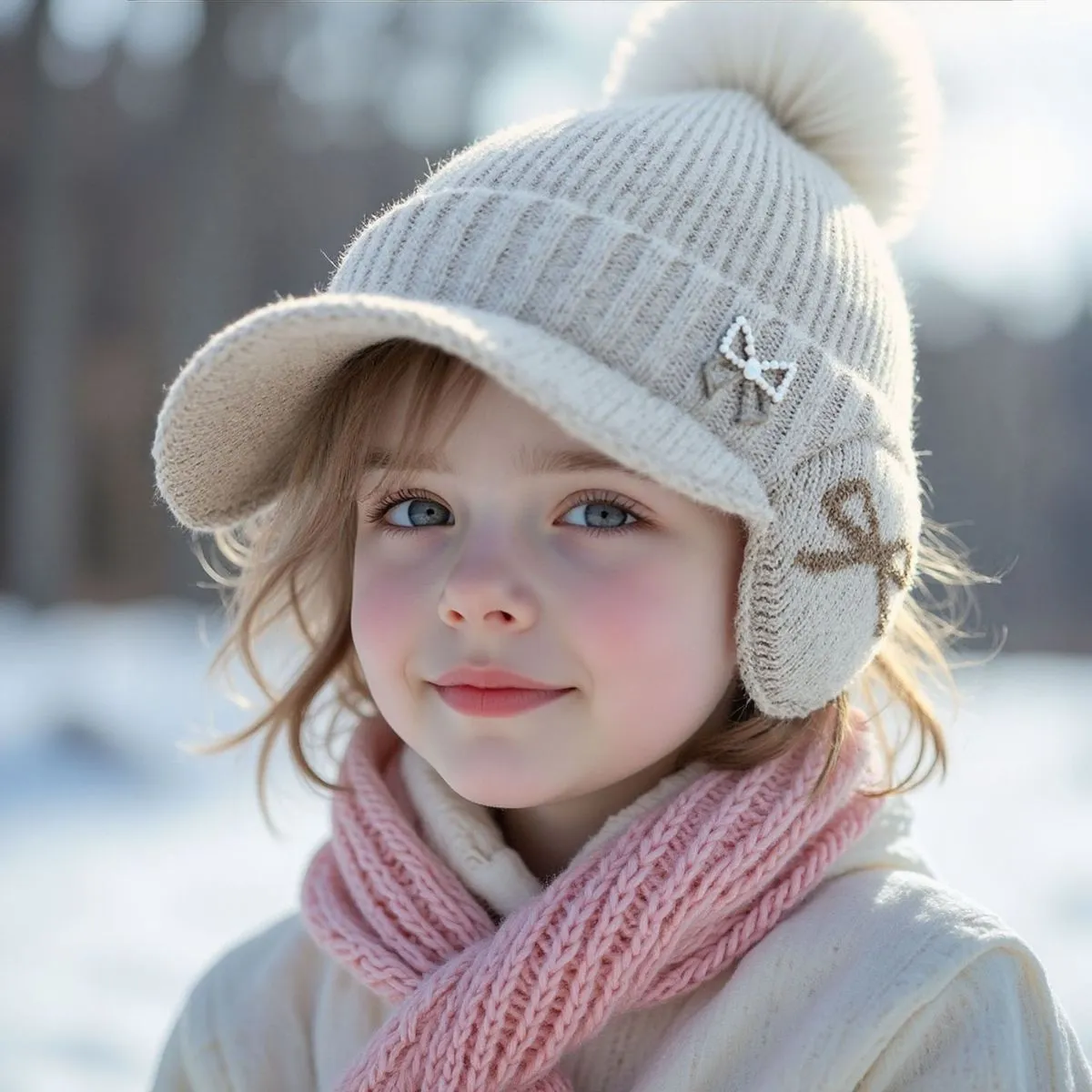 Autumn Winter Pearl Bow Knitted Beanie Hat for Kids
