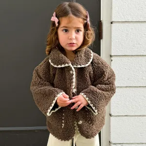 Toddler Girl Autumn Winter Plush Coat Wool Blend Medium Length Lapel Single-Breasted