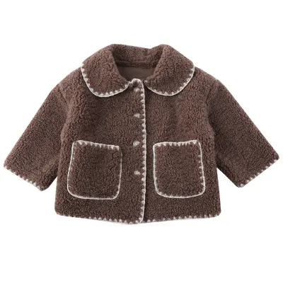 Toddler Girl Autumn Winter Plush Coat Wool Blend Medium Length Lapel Single-Breasted