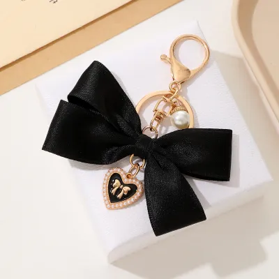 Women Fashion Fabric Ribbon Bowknot Pendant Keychain