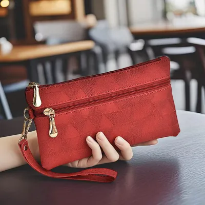 Women Fashion Casual Solid Color Soft PU Zipper Wallet