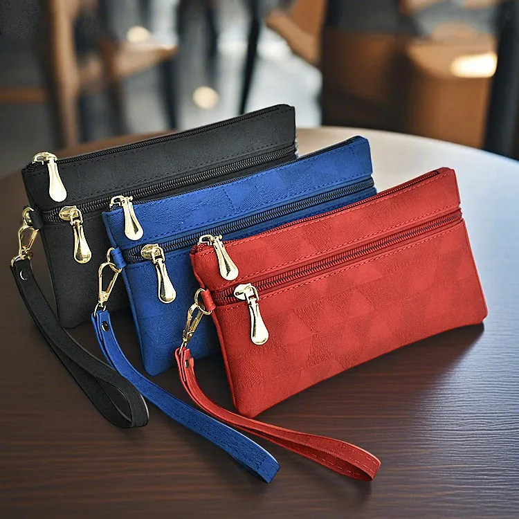 Women Fashion Casual Solid Color Soft PU Zipper Wallet