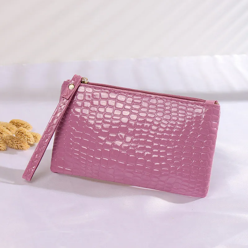 Women Fashion Solid Color Crocodile Pattern PU Zipper Coin Wallet