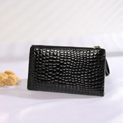 Women Fashion Solid Color Crocodile Pattern PU Zipper Coin Wallet