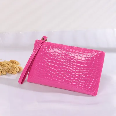 Women Fashion Solid Color Crocodile Pattern PU Zipper Coin Wallet