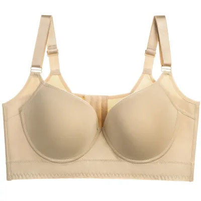 Women Plus Size Solid Color Full Cup Adjustable Bras Lingerie with Steel Ring