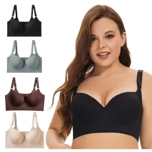 Women Plus Size Seamless Gathered Bras Lingerie with Detachable Straps